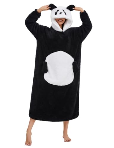 Manta Sudadera Larga Oversize con Mangas y Capucha Panda Manta Portátil Sofá Unisex Animales para Hombre Mujer Talla única