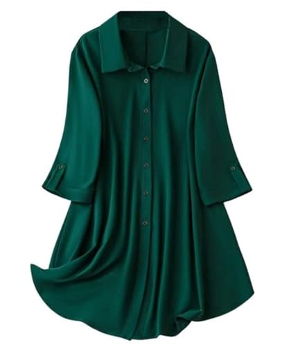 Image of Leriya Fashion Dresses for Women Western| Women's Solid Long Shirt for Women | Casual Button Down Tunic Top | Collared 3 /4 Roll-Up Sleeve Loose Fit Office Wear Shirt | Longline Western Top Or Dress