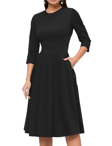 Image of Simple Flavor Women's Floral Vintage Dress Elegant Midi Evening Dress 3 /4 Sleeves