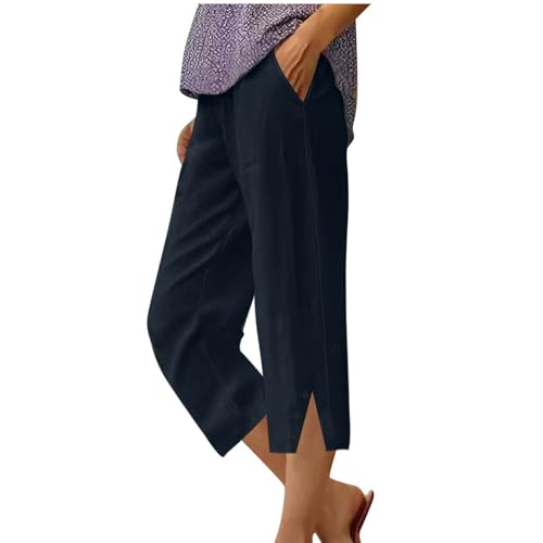 Capri Pants for Women Cotton Linen Trendy Summer 2025 Straight Leg Loose Cropped Trousers Elastic Waist Lounge Slacks