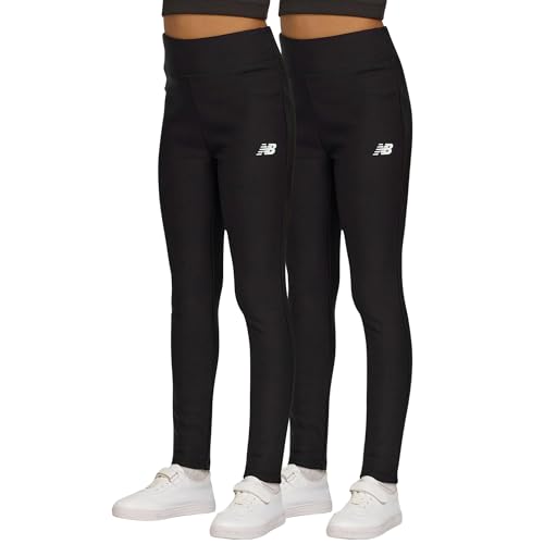 New Balance Girls Fleece Lined Leggings - 2 Pack Soft Stretch Yoga Pants, Athletic Warm Thermal Tights, Sizes 4-16