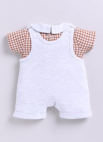 Image of Smart Baby Dungaree Set for Baby Girls | Cotton Romper with T-Shirt | Soft & Breathable Fabric | Cute Embroidery | Snap Button Closure for Easy Diaper Change