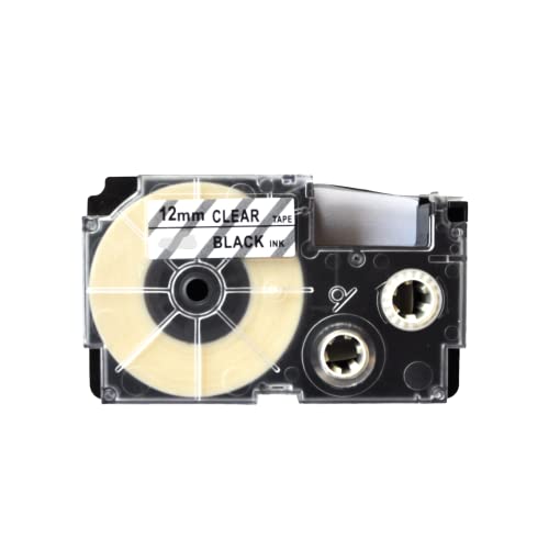 Image of LIVYU LIFE 12mm Label Printer Tape from LIVYU LIFE Compatible Label Tape Replacement for Casio KL-820, KL-G2, KL-HD1, KL-120, KL130 Ez Label Maker. (Black Ink on Clear Tape -12mm x 8m -1 Pcs)