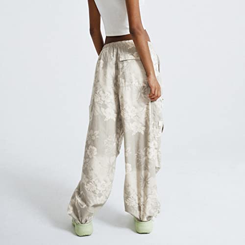 Women Y2K Floral Print Cargo Pants Loose Low Waist Joggers Vintage Casual Wide Leg Baggy Sweatpants Harajuku Aesthetic Cargo Track Pants Trouser #TOP6