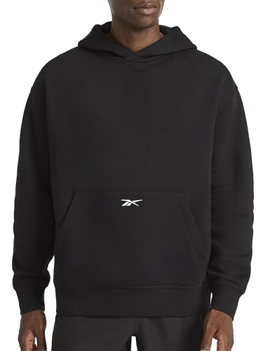 Reebok Men’s Transition Hoodie, Oversized Fit, Midweight Cotton-Poly Fleece Fabric, Black, X-Large