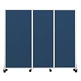 Versare QuickWall Sliding Portable Partition | 3 Panels Wide | Durable Privacy Room Divider Screen | Made in USA | White Frame | 7' x 5'10' Navy Blue Fabric Panels