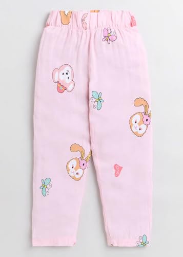 Image of Hopscotch Girls Viscose Blend All-Over Print Top and Pajama Set in Peach Color