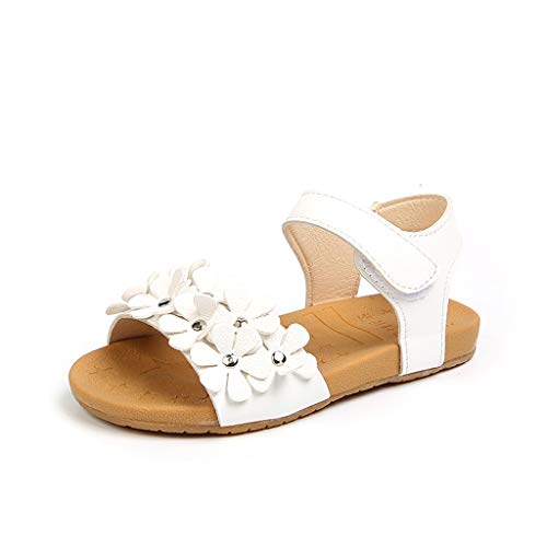 Baby Girls' Sandals Toddler Newborn Summer Open-Toe Little Kids Floral Upper Princess Sandal Slippers Boots Crib Shoes (White, 3.5-4 Years old)