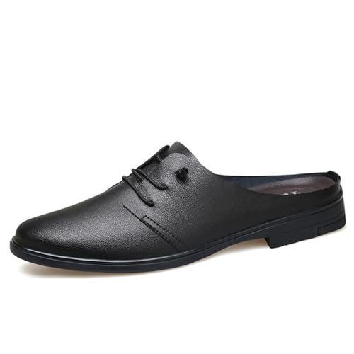 Men's Loafers Backless Genuine Leather Mules Horse Buckle Shoes Fashion Formal Wear Casual Backless Dress Slippers