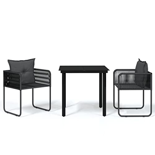 XHNIFBN Ensemble de salle à manger de jardin 3 pièces pour balcon et terrasse, 1 table à manger carrée avec plateau en verre, 2 chaises de jardin aspect...