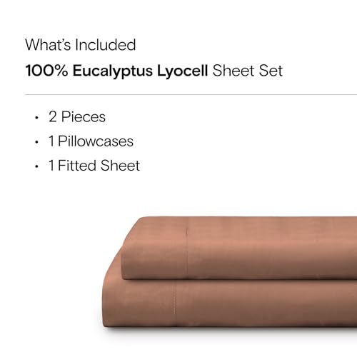 Sijo AiryWeight Tencel Sheet Set, 100% Lyocell Derived from Eucalyptus, Buttery Soft, Architectural Digest 2022 Best Cooling Sheets Winner - 2pc - 1 Pillowcase 1 Fitted (Clay, Twin XL)