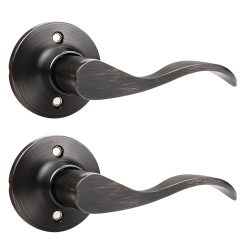 GOBEKOR 2 Pack Oil Rubbed Bronze Right-Handed Dummy Door Handles Wave Non-Turning Door Levers Interior Closet French Door Handle Dummy Lever