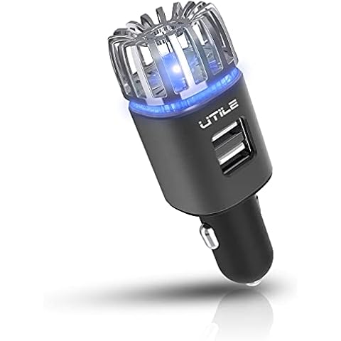 UTILE Car Air Purifier with Dual USB Charger - Ionic Air Freshener for Odor Removal | 2.1A/0.8W USB Charging for Phone, Tablet and Other Devices (Black) Cover
