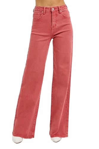 Risen Women's High Rise Tummy Control Wide Leg Jeans (US, Waist, 28, Regular, Brick)