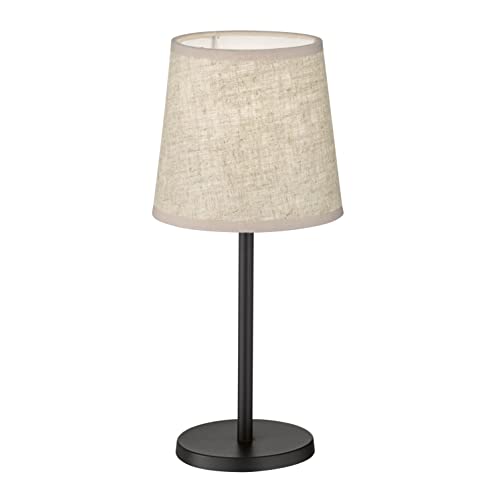 Fischer & Honsel Tischleuchte Rimini | sandschwarz matt| Stoffschirm sandfarben Leinen| H: 30 cm, D: 14 cm| mit Schnurschalter| 1x E14 max. 25 W ohne Leuchtmittel