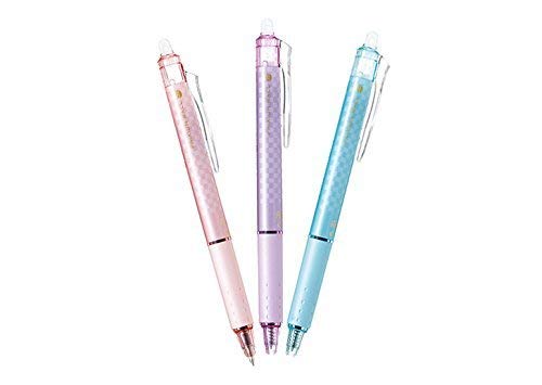 Pilot Frixion Knock Ball Retractable Erasable Gel Ink Pen, Design Series Chequered Pattern, Black Ink,0.5mm, 3 Designs Set(Pink,Purple,Softblue)