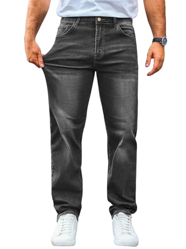 Runcati Pantalon jean pour homme coupe régulière, en denim stretch, décontracté, basique, Noir , XXL