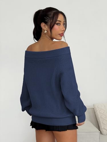 Image of ZAFUL Sweaters for Women Off Shoulder Knit Sweater with Long Sleeve Loose Pullover Jumper Tops