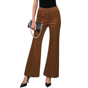 GRAPENT Flare Pants for Women Corduroy Pull On High Waisted Wide Leg Trouser Pants Stretch Bell Bottom Front Seam Slacks