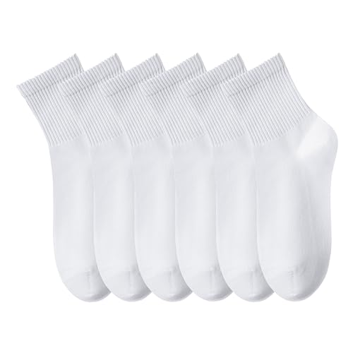 MAGIARTE 6 Paar Damen Mini Crew Knöchelsocken Reine Baumwolle Sportliche Freizeitsocken für Frauen(Mini Crew-weiß)