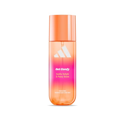 adidas Vibes Get Comfy Acqua profumata spray per corpo e capelli, da Donna, Mood Boosting, Note di Delizia alla Vaniglia e Fiore di Peonia, Per Ogni Occasione, 150 ml