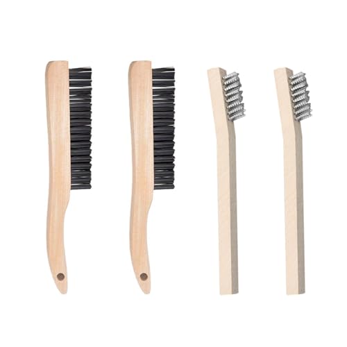 2 Large Wire Brushes and 2 Small Wire Brushes, Wooden Handle Metal Brushes, Steel Brushes, Grill Wire Brushes, Rust Removal Wire Brushes, Stain Cleaning Brushes.