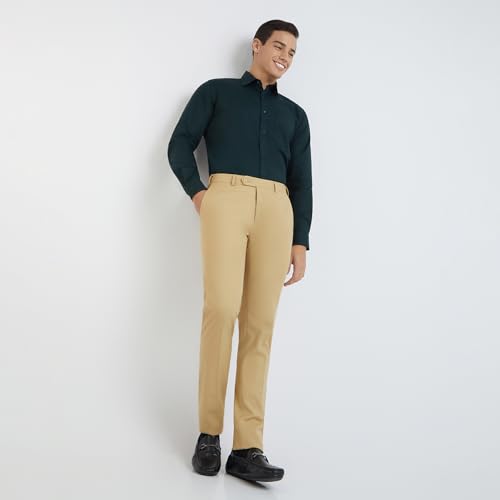 Image of Raymond Men Slim Fit Solid Pattern Polyester Blend Pleatless Formal Trouser