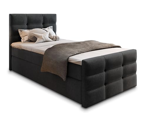 Masseno Boxspringbett Amon 100 100x200 cm Komplett-Set mit Matratze und Topper, Polsterbett mit Zwei Bettkästen -Schwarz, Cosmic 100 Masseno Boxspringbett Amon 100 100x200 cm Komplett-Set mit Matratze und Topper, Polsterbett mit Zwei Bettkästen -Schwarz, Cosmic 100