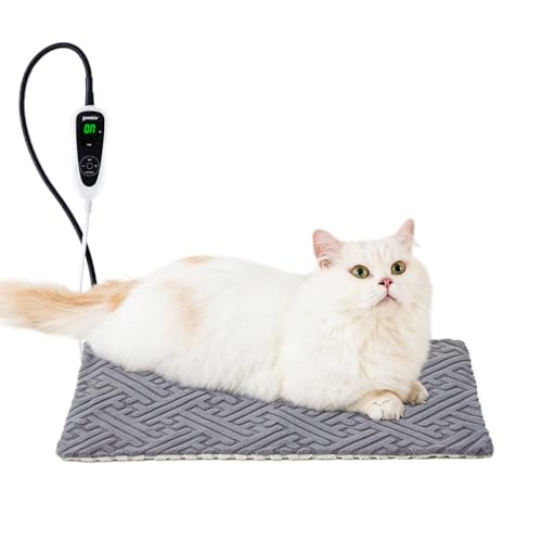 ZOMISIA Cat Heating Pad - 11 Adjustable Temperature and 25 Timer Options Heated Cat Bed Indoor with Chew-Resistant Cord for Small Dogs 17.5x14 Inch