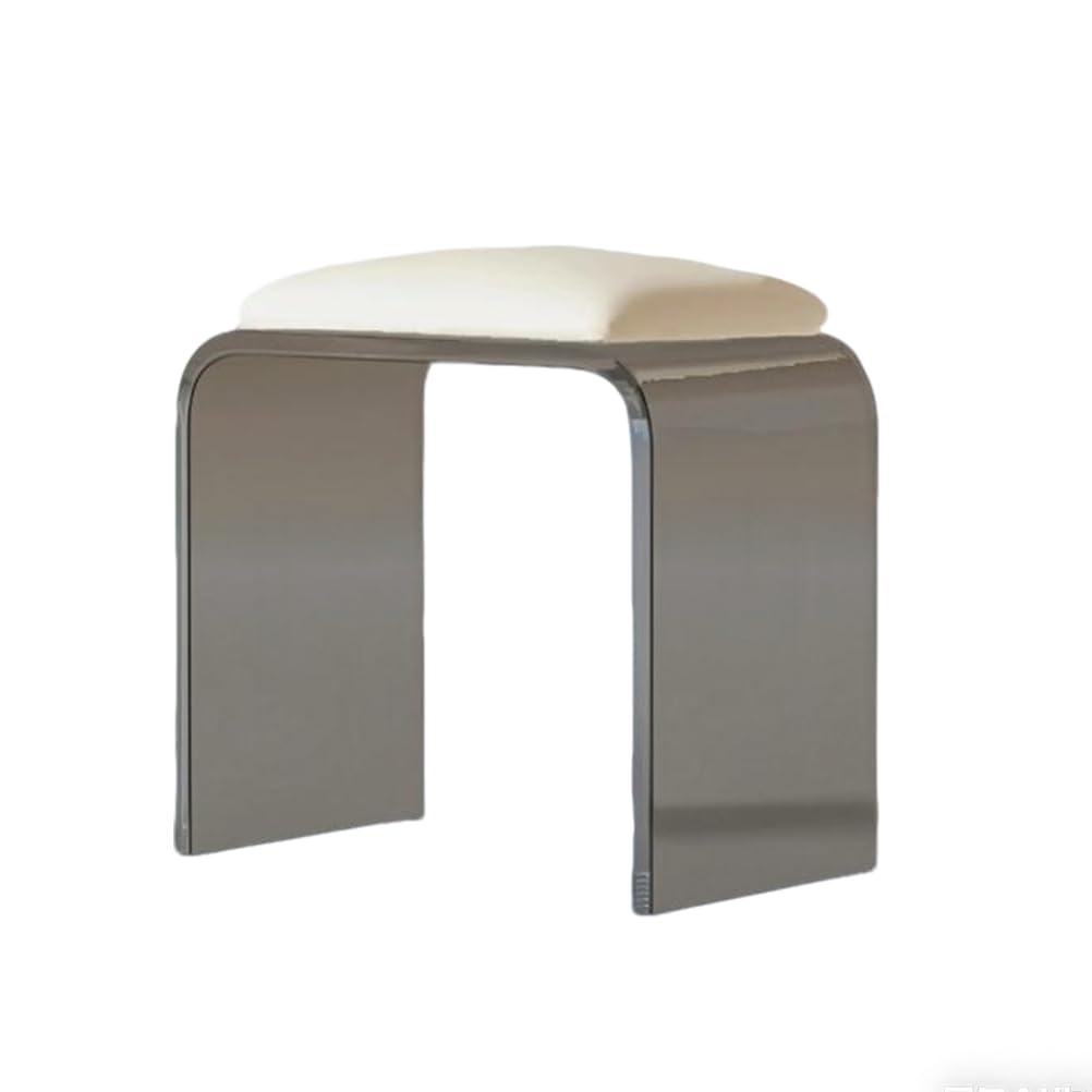 GDMDPTE Waterproof Acrylic Stool with PU Cushion Makeup Chair for Entryway Dining Room Bedroom & Bathroom Shoe Changing Seat White 50x40x45CM