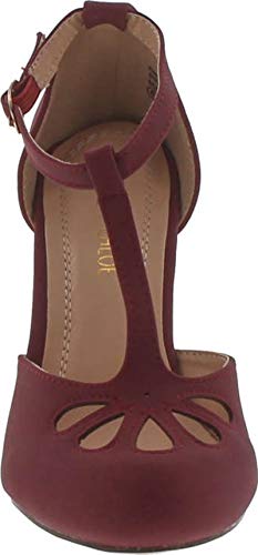 Kimmy-36 Women's Teardrop Cut Out T-Strap Mid Heel Dress Pumps4