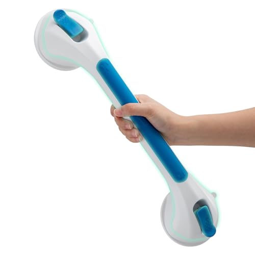 TAILI 浴槽手すり お風呂 吸盤 手すり 介護 シャワーてすり ドアハンドル 取っ手 浴室 トイレ バスルーム 玄関手摺 入浴介助 高齢者 子供 転倒 予防 穴あけ不要 取り付け簡単 夜光材質 ブルー