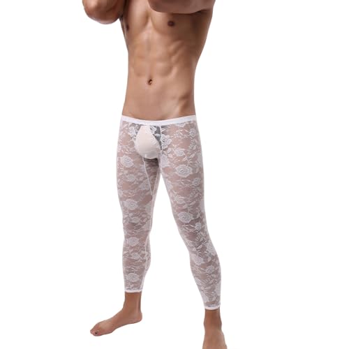 ZDSUHYIW Medias para hombre de encaje transparente, leggings de malla transparentes, sexy, encaje, red de pesca, pantalones, ropa interior, ropa interior, ropa de club, ropa de noche sexy para hombre,