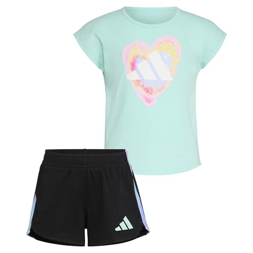 Image of adidas Girls' Graphic Tee Shirt and Mesh Short Set