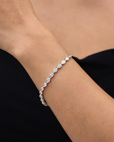 FANCIME 925 Sterling Silver Tennis Bracelet Pear Cut Cubic Zirconia Classic CZ 5 * 3mm Gemstone Imitation Diamond Bracelet Fine Jewelry Birthday Gifts for Women Mom Wife Her 7"2