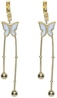 Stainless Steel Long Earing With Butterfly Design For Girl - Gold White