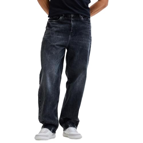 Image of SNITCH Charcoal Grey Plain Loose Fit Jeans