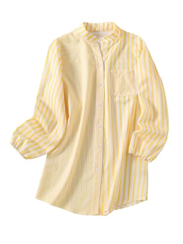 Girl's Striped Button Down Blouse Long Sleeve Chest Pocket Tunic Shirts