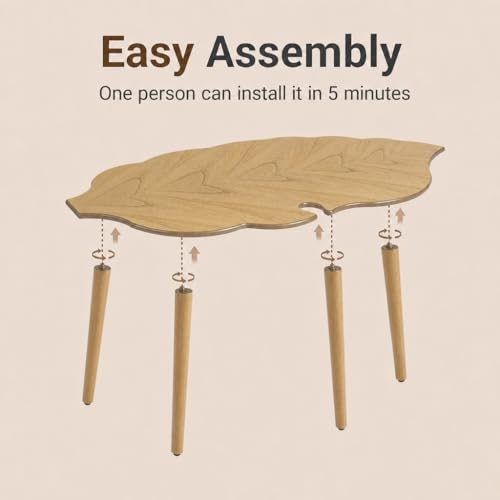 Image of HNY Modern Small Coffee Table for Living Room, Natural Solid Wood Coffee Table Farmhouse Center Table, Leaf Floor Table End Table Side Table with Wood Leg Easy Assembly for Bedroom Home Office Cafe