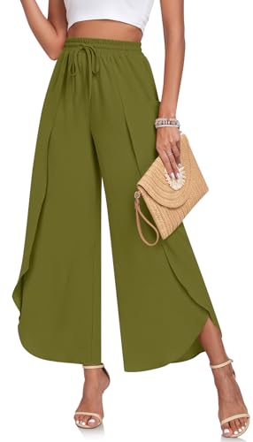 TAOHUADAO Womens Summer Wide Leg Pants with Pockets Side Split High Waisted Palazzo Pants Boho Beach Flowy Trousers2