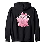 pink ghost with ribbon support awareness felpa con cappuccio