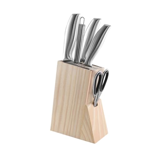 Unomor Stainless Steel Chopper Kit Knife Set Wooden Block Kitchen Knife Sets for Cutting Storage