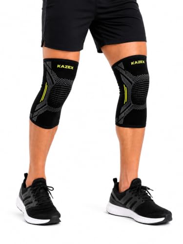 Image of Knee Support Brace by KAZEX for Men & Women | Compression Knee Sleeve for Arthritis Relief, Joint Protection & Recovery | Stretchable Anti-Slip Support for Running, Gym, Sports & Workout - (Black- Green)-S