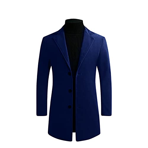 Mens Pea Coat Plus Size Notched Lapel Long Sleeve Blazer Jackets Single Breasted Trench Coats Dressy Work Overcoat
