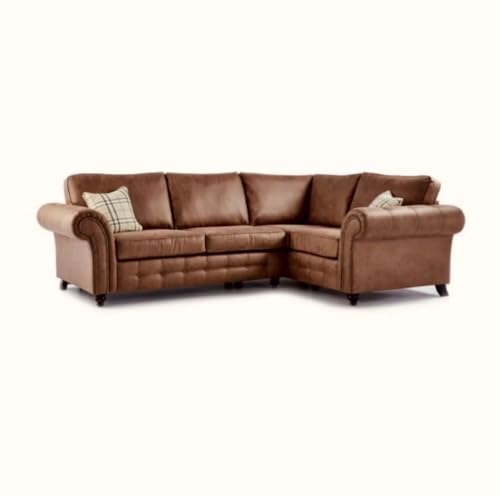 Germodify Oakland Corner Sofa, Brown Leather-Look Sectional with Studded Detail, Symmetrical or Right/Left Hand Design (BROWN, RIGHT HAND)