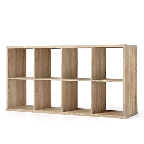 CAPHAUS Sturdy Room 13-Inch Cube Storage Organizer Shelf with Extra Thick Exterior Edge Open Storage Shelf Divider Bookcase 8-Cube Natural Oak