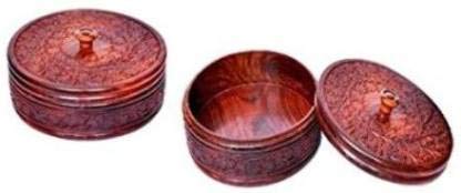 Delux wood carver Hand work chapati box/puri box/paratha box for hot case for Kitchen or Dining Table for Serving to Guests (casserolle) SET OF 2