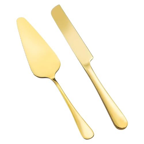 GVSS 2 Pièces Couteau et Serveur de Gâteau de Mariage Doré,Acier Inoxydable Coupe-Gâteau,Ensemble de Découpe de Gâteau pour Mariages Anniversaires Fêtes...