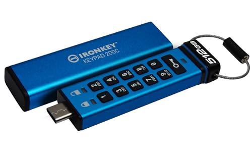 Kingston Ironkey Keypad 200 USB-C 512GB Encrypted Flash Drive | OS Independent | FIPS 140-3 Level 3 | XTS-AES 256-bit | BadUSB and Brute Force Protection | Multi-Pin Option | IKKP200C/512GB