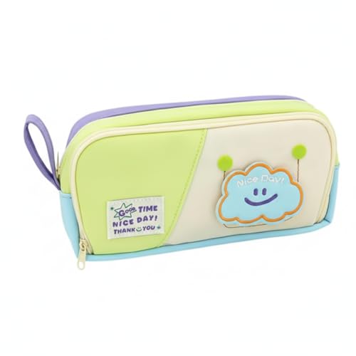 Image of Invite Large Capacity Cute Aesthetic Pencil Case with Multi Compartments, Multi-Pocket Pastel Pen Pouch Organizer with Zipper, Kawaii School Supplies Bag for Girls, Teens & Students (Green Nice Day)